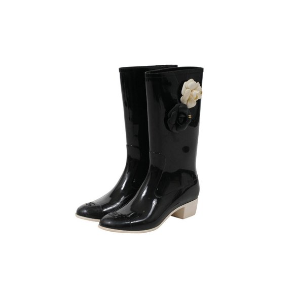 Chanel Womens Camellia Rain Boots IT 42 US 12 Black Rubber Embellished CC Flower - Picture 3 of 8